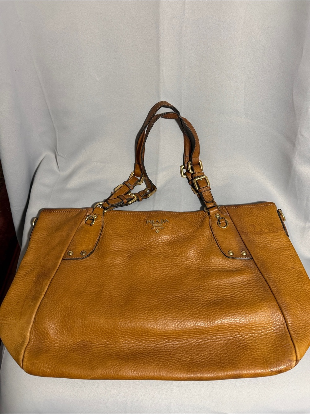 Prada Cognac Leather Tote with Gold Hardware